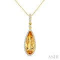 16X6 MM Evoque Gemstone Pear Shape Citrine and 1/5 Ctw Round Cut Diamond Semi-Precious Pendant With Chain in 10K Yellow Gold