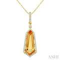 16X7 MM Evoque Gemstone Shield Shape Citrine and 1/5 Ctw Round Cut Diamond Semi-Precious Pendant With Chain in 10K Yellow Gold