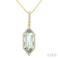 16X6 MM Evoque Gemstone Hexagon Shape Green Amethyst and 1/5 Ctw Round Cut Diamond Semi-Precious Pendant With Chain in 10K Yellow Gold