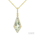 16X7 MM Evoque Gemstone Kite Shape Green Amethyst and 1/5 Ctw Round Cut Diamond Semi-Precious Pendant With Chain in 10K Yellow Gold