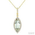 16X7 MM Evoque Gemstone Marquise Shape Green Amethyst and 1/5 Ctw Round Cut Diamond Semi-Precious Pendant With Chain in 10K Yellow Gold