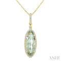 16X6 MM Evoque Gemstone Oval Shape Green Amethyst and 1/5 Ctw Round Cut Diamond Semi-Precious Pendant With Chain in 10K Yellow Gold