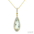 16X6 MM Evoque Gemstone Pear Shape Green Amethyst and 1/5 Ctw Round Cut Diamond Semi-Precious Pendant With Chain in 10K Yellow Gold