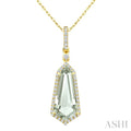 16X7 MM Evoque Gemstone Shield Shape Green Amethyst and 1/5 Ctw Round Cut Diamond Semi-Precious Pendant With Chain in 10K Yellow Gold