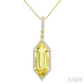 16X6 MM Evoque Gemstones Hexagon Shape Lemon Quartz and 1/5 Ctw Round Cut Diamond Semi-Precious Pendant With Chain in 10K Yellow Gold