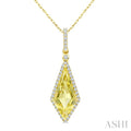16X7 MM Evoque Gemstones Kite Shape Lemon Quartz and 1/5 Ctw Round Cut Diamond Semi-Precious Pendant With Chain in 10K Yellow Gold