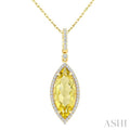 16X7 MM Evoque Gemstones Marquise Shape Lemon Quartz and 1/5 Ctw Round Cut Diamond Semi-Precious Pendant With Chain in 10K Yellow Gold