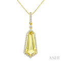 16X7 MM Evoque Gemstones Shield Shape Lemon Quartz and 1/5 Ctw Round Cut Diamond Semi-Precious Pendant With Chain in 10K Yellow Gold