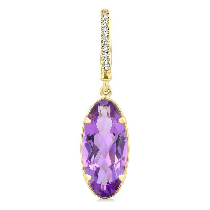 12X5 MM Evoque Gemstones Oval Shape Amethyst and 1/10 Ctw Round Cut Diamond Semi-Precious Earrings in 10K Yellow Gold