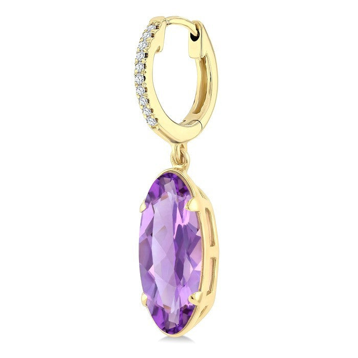 12X5 MM Evoque Gemstones Oval Shape Amethyst and 1/10 Ctw Round Cut Diamond Semi-Precious Earrings in 10K Yellow Gold