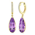 12X5 MM Evoque Gemstones Pear Shape Amethyst and 1/10 Ctw Round Cut Diamond Semi-Precious Earrings in 10K Yellow Gold
