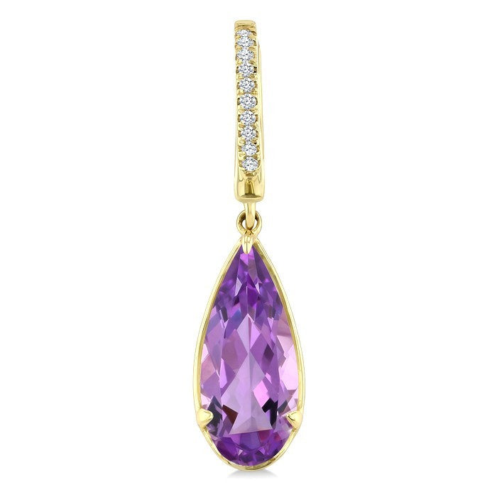 12X5 MM Evoque Gemstones Pear Shape Amethyst and 1/10 Ctw Round Cut Diamond Semi-Precious Earrings in 10K Yellow Gold