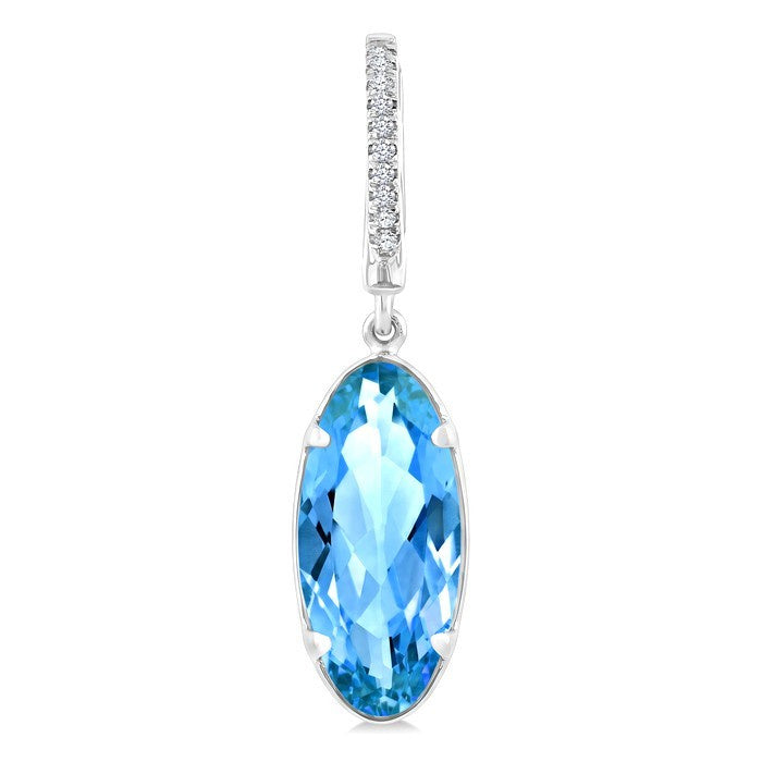 12X5 MM Evoque Gemstones Oval Shape Blue Topaz and 1/10 Ctw Round Cut Diamond Semi-Precious Earrings in 10K White Gold
