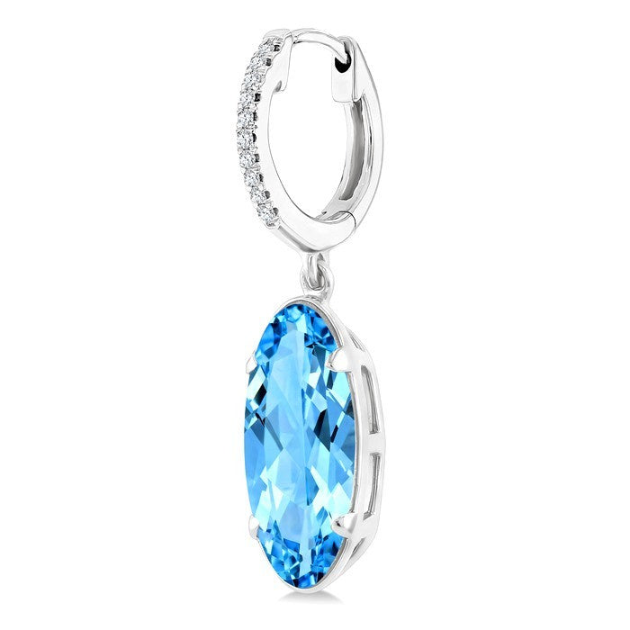 12X5 MM Evoque Gemstones Oval Shape Blue Topaz and 1/10 Ctw Round Cut Diamond Semi-Precious Earrings in 10K White Gold