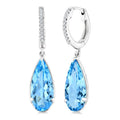 12X5 MM Evoque Gemstones Pear Shape Blue Topaz and 1/10 Ctw Round Cut Diamond Semi-Precious Earrings in 10K White Gold