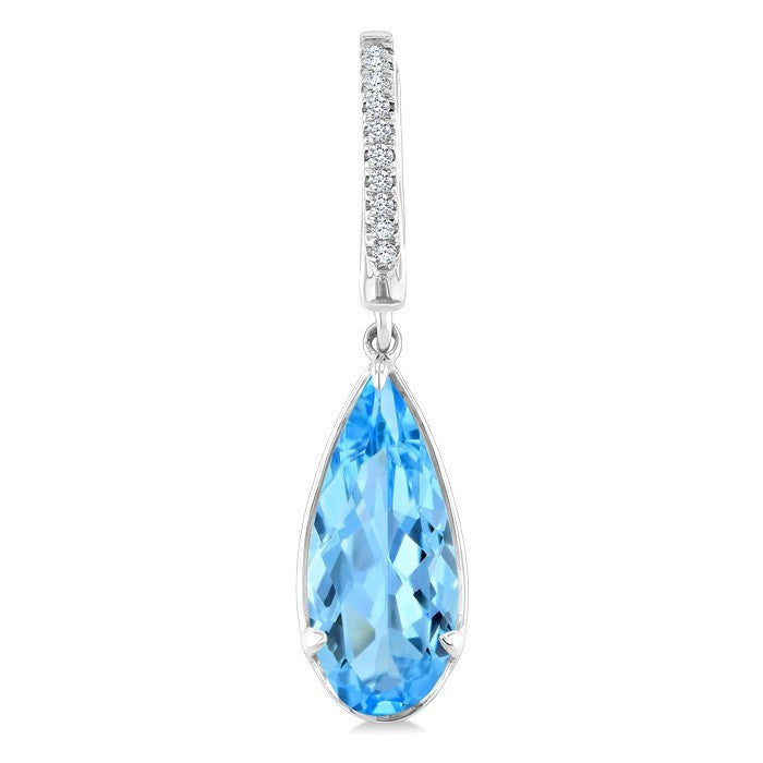 12X5 MM Evoque Gemstones Pear Shape Blue Topaz and 1/10 Ctw Round Cut Diamond Semi-Precious Earrings in 10K White Gold