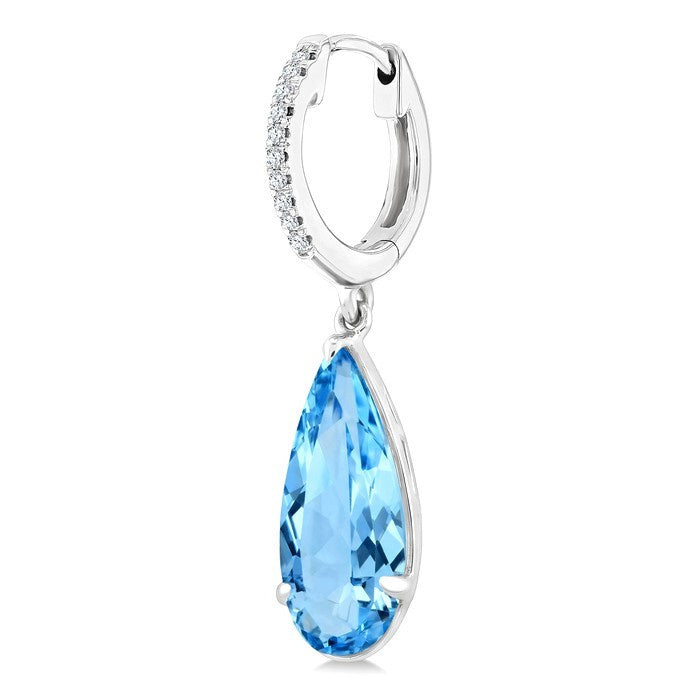 12X5 MM Evoque Gemstones Pear Shape Blue Topaz and 1/10 Ctw Round Cut Diamond Semi-Precious Earrings in 10K White Gold