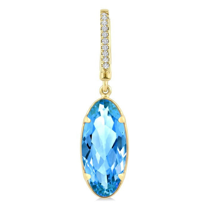 12X5 MM Evoque Gemstones Oval Shape Blue Topaz and 1/10 Ctw Round Cut Diamond Semi-Precious Earrings in 10K Yellow Gold