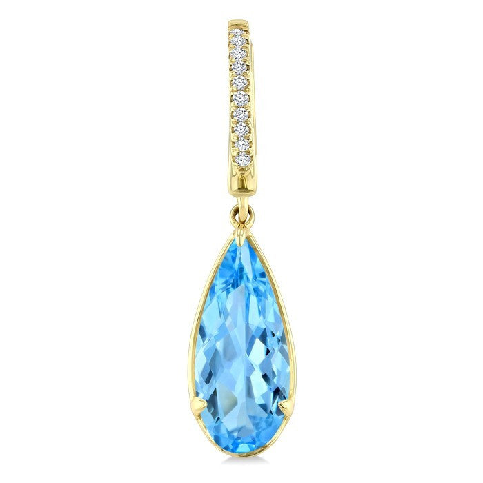 12X5 MM Evoque Gemstones Pear Shape Blue Topaz and 1/10 Ctw Round Cut Diamond Semi-Precious Earrings in 10K Yellow Gold
