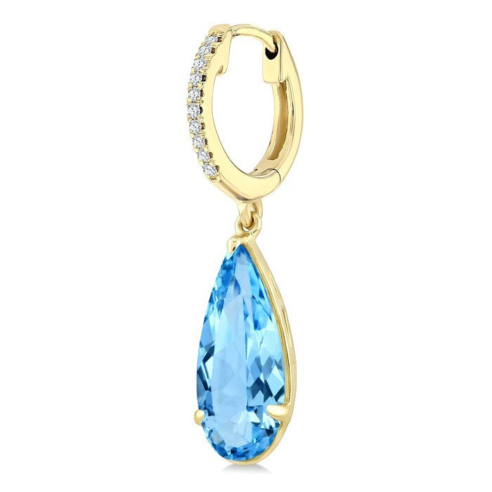 12X5 MM Evoque Gemstones Pear Shape Blue Topaz and 1/10 Ctw Round Cut Diamond Semi-Precious Earrings in 10K Yellow Gold