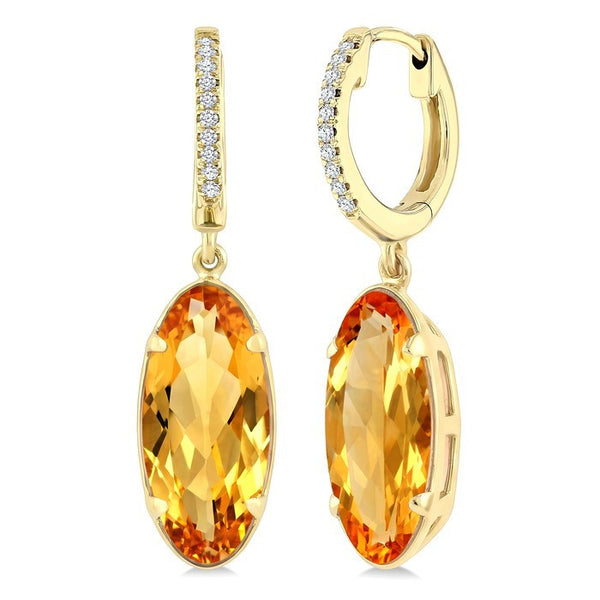 12X5 MM Evoque Gemstones Oval Shape Citrine and 1/10 Ctw Round Cut Diamond Semi-Precious Earrings in 10K Yellow Gold