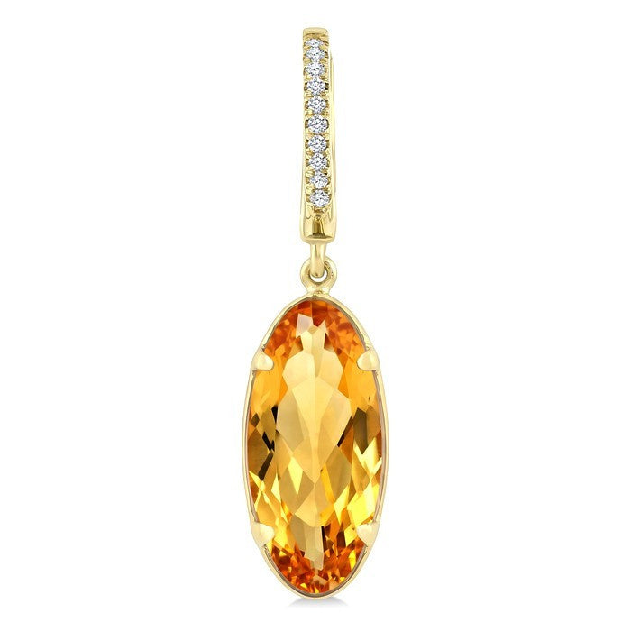 12X5 MM Evoque Gemstones Oval Shape Citrine and 1/10 Ctw Round Cut Diamond Semi-Precious Earrings in 10K Yellow Gold