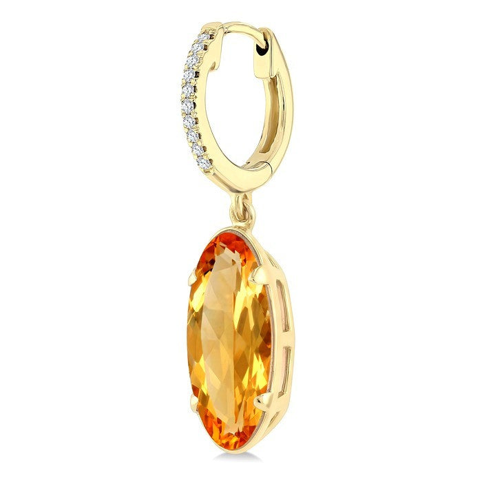 12X5 MM Evoque Gemstones Oval Shape Citrine and 1/10 Ctw Round Cut Diamond Semi-Precious Earrings in 10K Yellow Gold