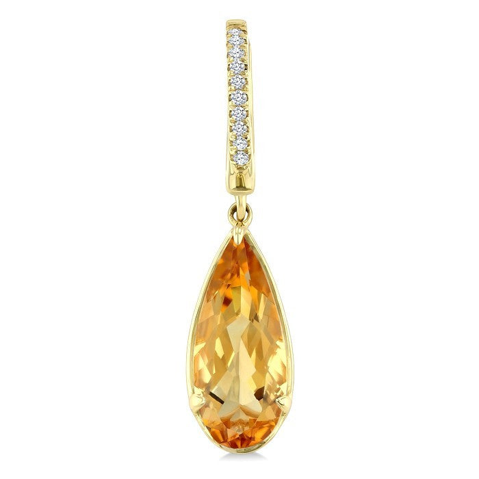 12X5 MM Evoque Gemstones Pear Shape Citrine and 1/10 Ctw Round Cut Diamond Semi-Precious Earrings in 10K Yellow Gold