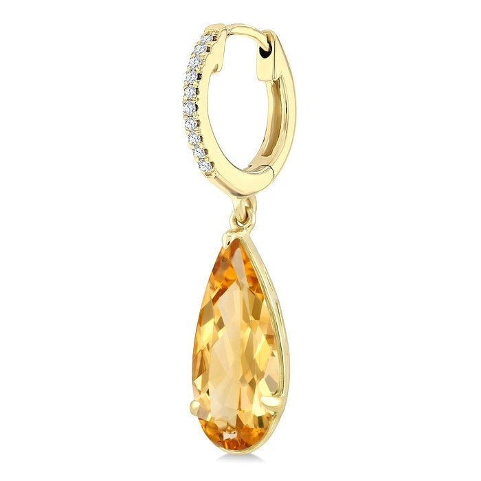 12X5 MM Evoque Gemstones Pear Shape Citrine and 1/10 Ctw Round Cut Diamond Semi-Precious Earrings in 10K Yellow Gold