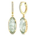 12X5 MM Evoque Gemstones Oval Shape Green Amethyst and 1/10 Ctw Round Cut Diamond Semi-Precious Earrings in 10K Yellow Gold