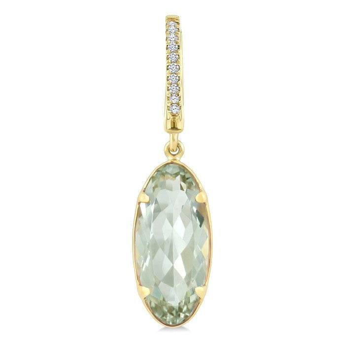 12X5 MM Evoque Gemstones Oval Shape Green Amethyst and 1/10 Ctw Round Cut Diamond Semi-Precious Earrings in 10K Yellow Gold