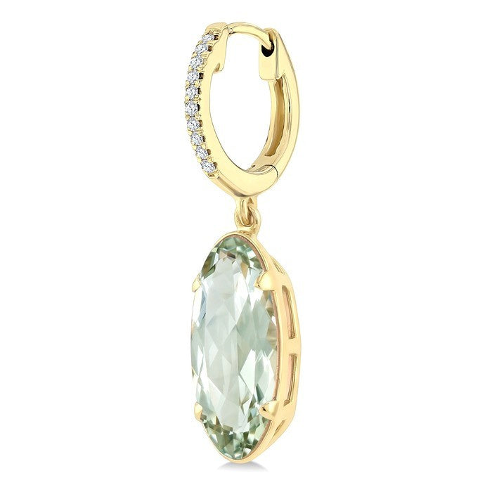12X5 MM Evoque Gemstones Oval Shape Green Amethyst and 1/10 Ctw Round Cut Diamond Semi-Precious Earrings in 10K Yellow Gold