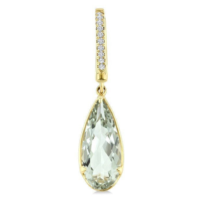 12X5 MM Evoque Gemstones Pear Shape Green Amethyst and 1/10 Ctw Round Cut Diamond Semi-Precious Earrings in 10K Yellow Gold