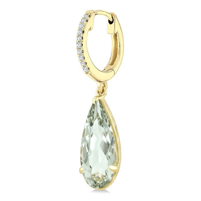 12X5 MM Evoque Gemstones Pear Shape Green Amethyst and 1/10 Ctw Round Cut Diamond Semi-Precious Earrings in 10K Yellow Gold