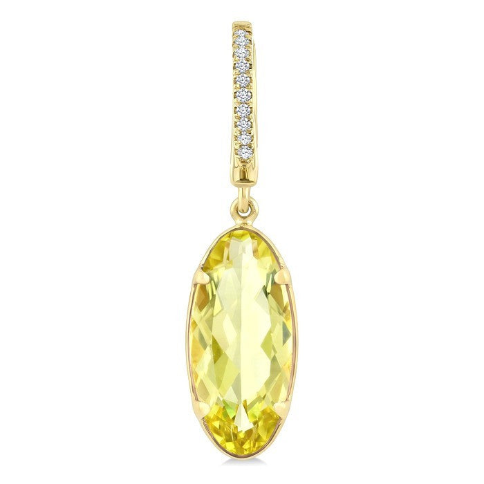 12X5 MM Evoque Gemstones Oval Shape Lemon Quartz and 1/10 Ctw Round Cut Diamond Semi-Precious Earrings in 10K Yellow Gold