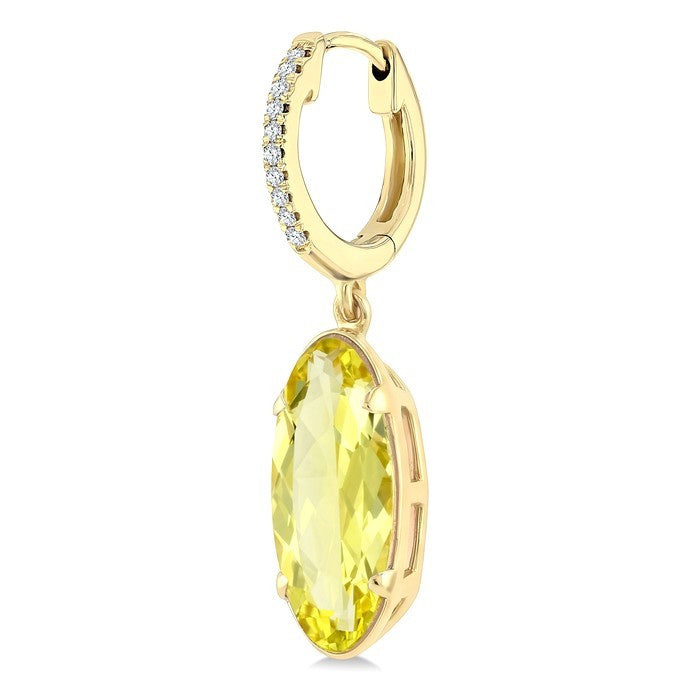 12X5 MM Evoque Gemstones Oval Shape Lemon Quartz and 1/10 Ctw Round Cut Diamond Semi-Precious Earrings in 10K Yellow Gold