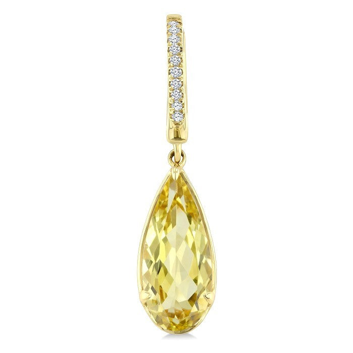 12X5 MM Evoque Gemstones Pear Shape Lemon Quartz and 1/10 Ctw Round Cut Diamond Semi-Precious Earrings in 10K Yellow Gold