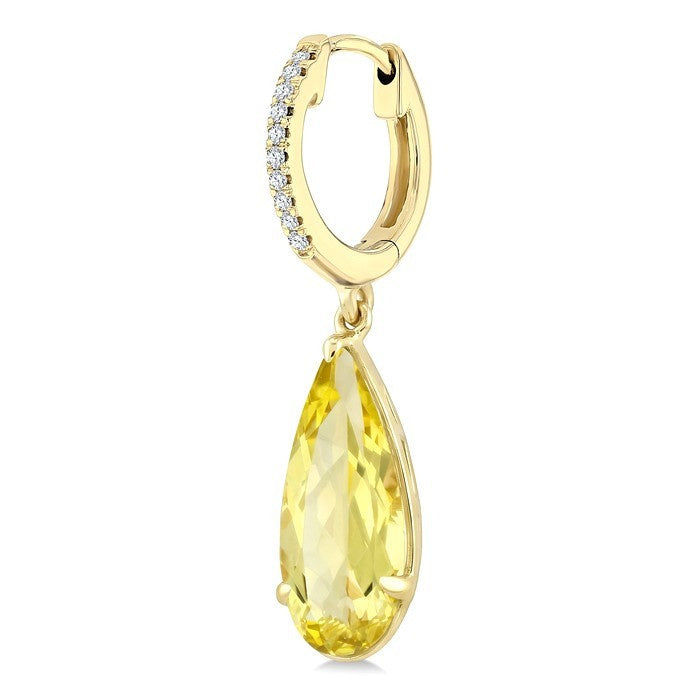 12X5 MM Evoque Gemstones Pear Shape Lemon Quartz and 1/10 Ctw Round Cut Diamond Semi-Precious Earrings in 10K Yellow Gold