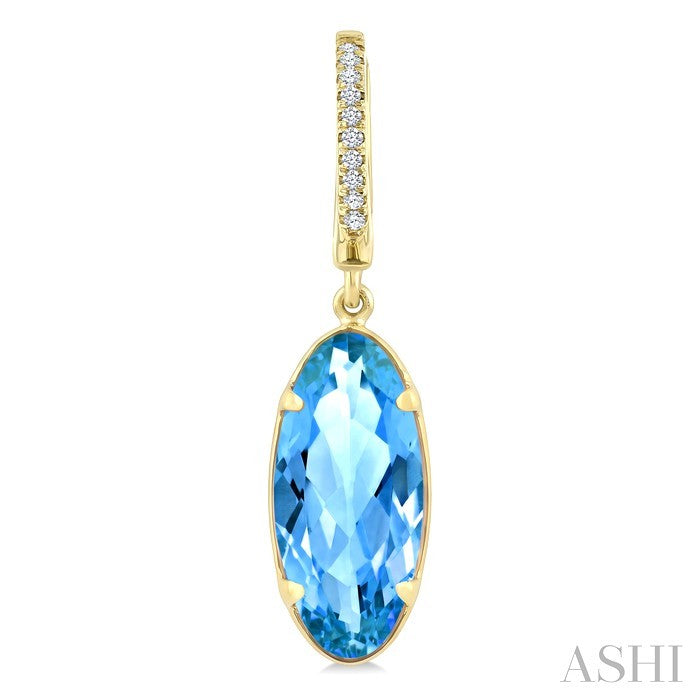 12X5 MM Evoque Gemstones Oval Shape Blue Topaz and 1/10 Ctw Round Cut Diamond Semi-Precious Earrings in 10K Yellow Gold