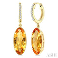 12X5 MM Evoque Gemstones Oval Shape Citrine and 1/10 Ctw Round Cut Diamond Semi-Precious Earrings in 10K Yellow Gold