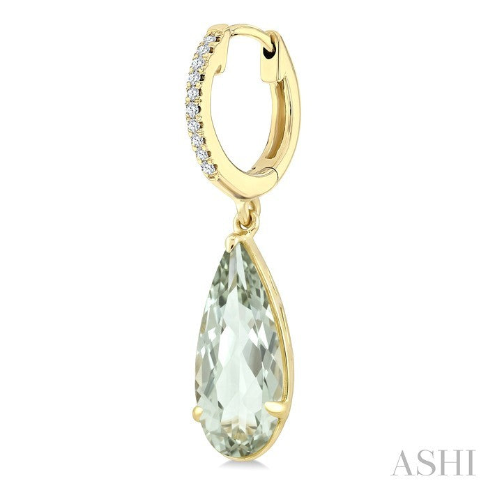 12X5 MM Evoque Gemstones Pear Shape Green Amethyst and 1/10 Ctw Round Cut Diamond Semi-Precious Earrings in 10K Yellow Gold
