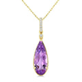 16X6 MM Evoque Gemstones Pear Shape Amethyst and 1/20 Ctw Round Cut Diamond Semi-Precious Pendant With Chain in 10K Yellow Gold