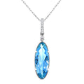 16X6 MM Evoque Gemstones Oval Shape Blue Topaz and 1/20 Ctw Round Cut Diamond Semi-Precious Pendant With Chain in 10K White Gold