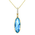 16X6 MM Evoque Gemstones Oval Shape Blue Topaz and 1/20 Ctw Round Cut Diamond Semi-Precious Pendant With Chain in 10K Yellow Gold