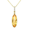 16X6 MM Evoque Gemstone Oval Shape Citrine and 1/20 Ctw Round Cut Diamond Semi-Precious Pendant With Chain in 10K Yellow Gold