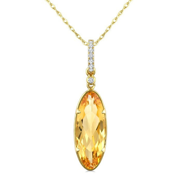 16X6 MM Evoque Gemstone Oval Shape Citrine and 1/20 Ctw Round Cut Diamond Semi-Precious Pendant With Chain in 10K Yellow Gold
