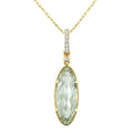 16X6 MM Evoque Gemstone Oval Shape Green Amethyst and 1/20 Ctw Round Cut Diamond Semi-Precious Pendant With Chain in 10K Yellow Gold