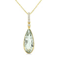 16X6 MM Evoque Gemstone Pear Shape Green Amethyst and 1/20 Ctw Round Cut Diamond Semi-Precious Pendant With Chain in 10K Yellow Gold
