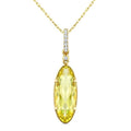 16X6 MM Evoque Gemstones Oval Shape Lemon Quartz and 1/20 Ctw Round Cut Diamond Semi-Precious Pendant With Chain in 10K Yellow Gold
