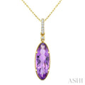 16X6 MM Evoque Gemstones Oval Shape Amethyst and 1/20 Ctw Round Cut Diamond Semi-Precious Pendant With Chain in 10K Yellow Gold
